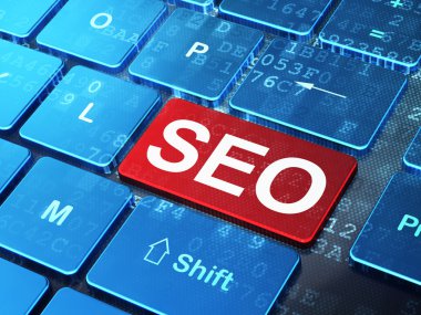 Web tasarım konsepti: Seo bilgisayar klavye arka plan üzerinde