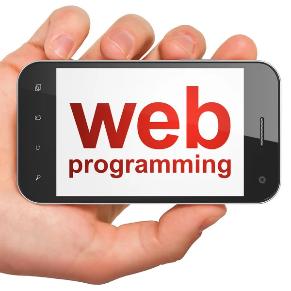 SEO conceito de desenvolvimento web: Programação Web no smartphone — Fotografia de Stock