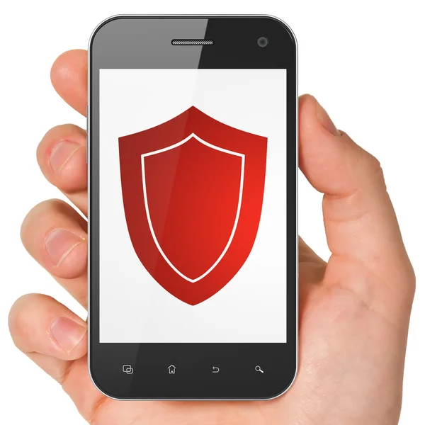 Concetto di sicurezza: scudo su smartphone — Foto Stock