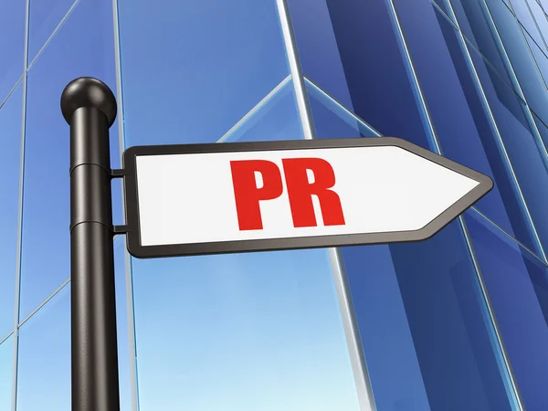 Marketingkonzept: PR über Bauhintergrund — Stockfoto