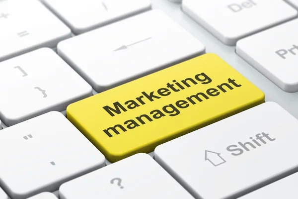 Concept de marketing: Managementul marketingului pe tastatura computerului bac — Fotografie, imagine de stoc