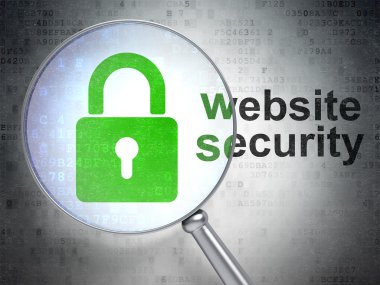 Emniyet konsepti: kapalı asma kilit ve Web sitesi güvenliği ile optik