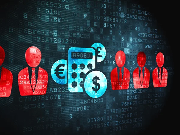 Privacy finans konceptet: Business Man och kalkylator på digitala — Stockfoto