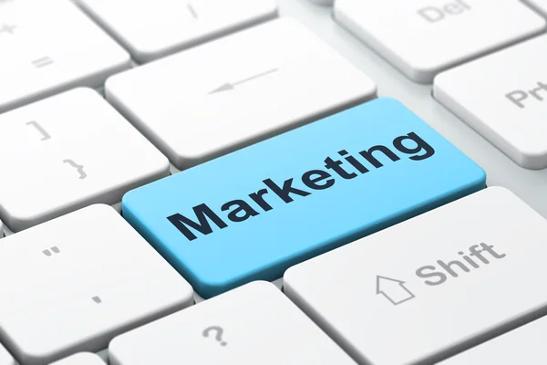 Concepto de marketing: Marketing en el fondo del teclado del ordenador —  Fotos de Stock