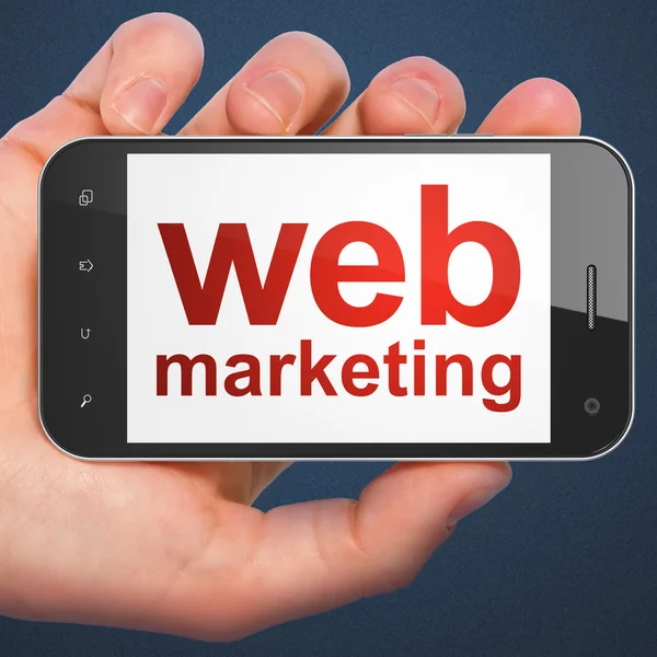 SEO conceito de desenvolvimento web: Web Marketing no smartphone — Fotografia de Stock