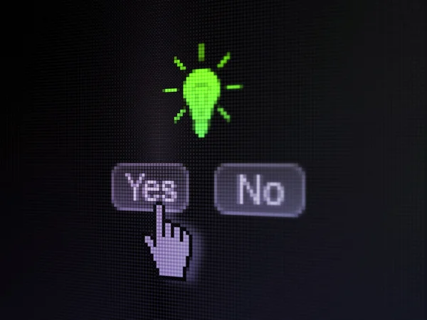 Concept d'entreprise : Ampoule sur écran d'ordinateur numérique — Photo