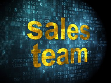 Pazarlama kavramı: dijital arka plan üzerinde satış ekibi