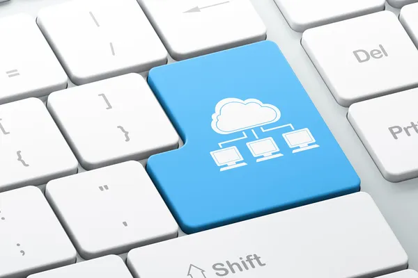 Concepto de tecnología en la nube: Cloud Network en el ordenador teclado bac —  Fotos de Stock