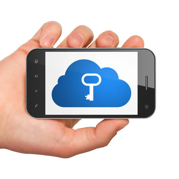 Concetto di tecnologia cloud: Cloud con chiave su smartphone — Foto Stock