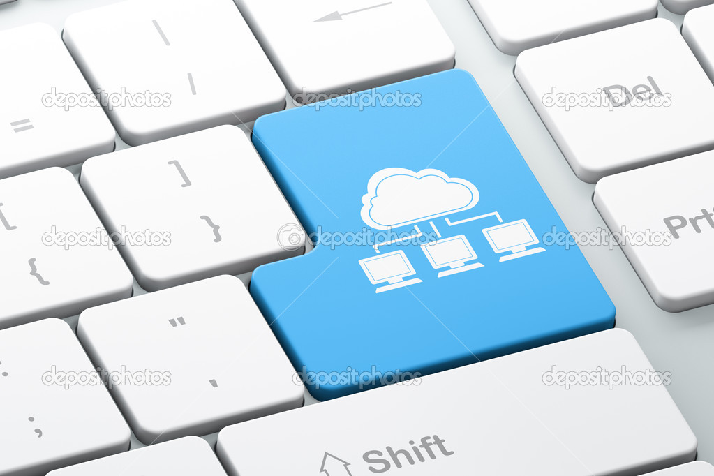 Cloud technology concept: Cloud Network on computer keyboard bac