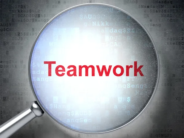 Finanzkonzept: Teamwork mit optischem Glas — Stockfoto