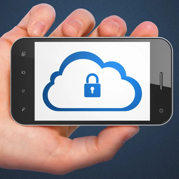 Návrh technologie cloud: Cloud s visacím zámkem na smartphone — Stock fotografie