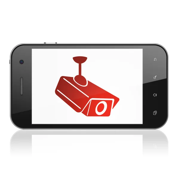 Bescherming concept: Cctv Camera op smartphone — Stockfoto