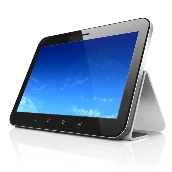 Pixelated Sky on black tablet pc computer — Stock Photo, Image