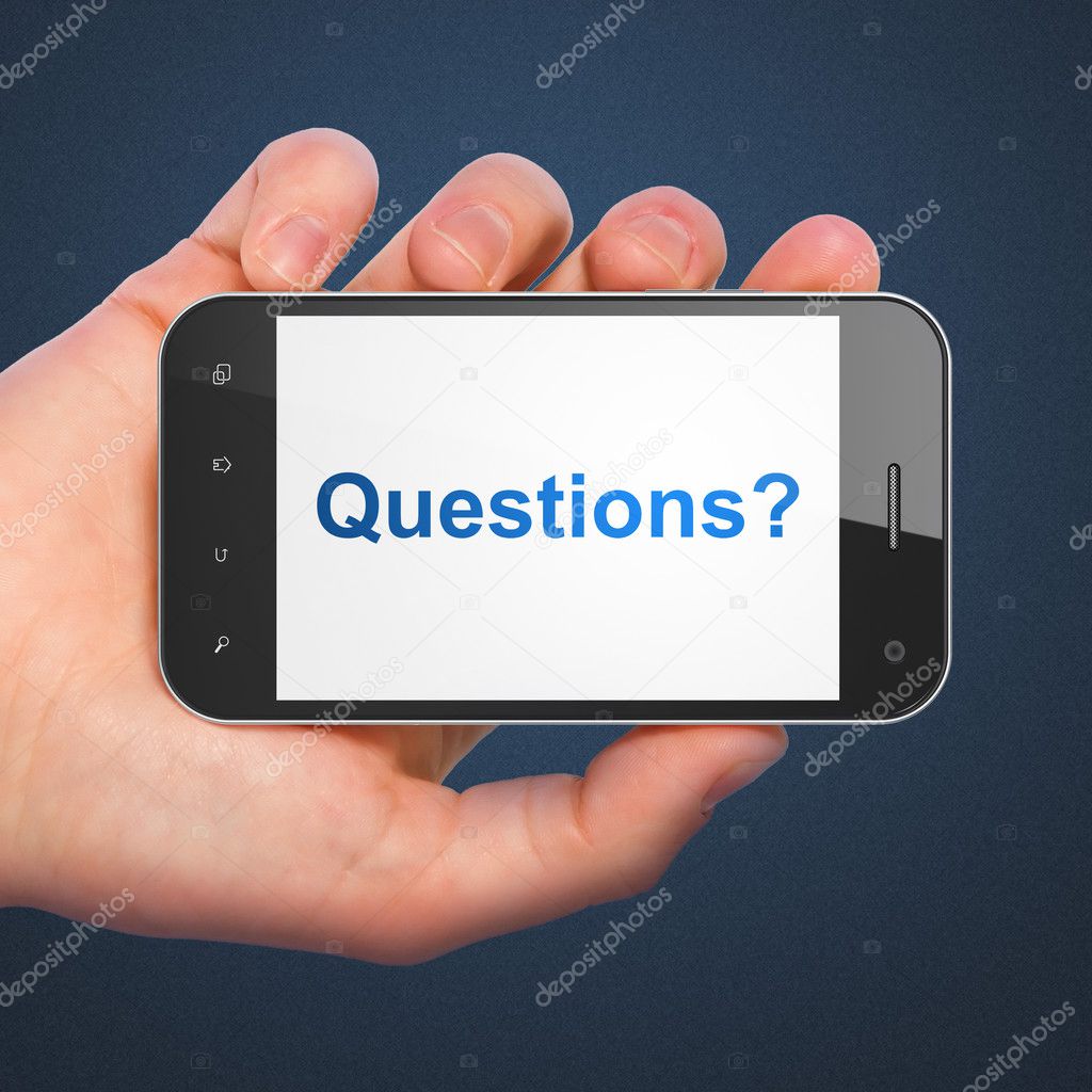 Education concept: Questions? on smartphone