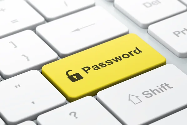 Bescherming concept: hangslot en wachtwoord op de computer keyb geopend — Stockfoto