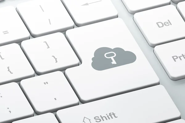 Cloud-Netzwerkkonzept: Cloud mit Taste auf der Computertastatur — Stockfoto