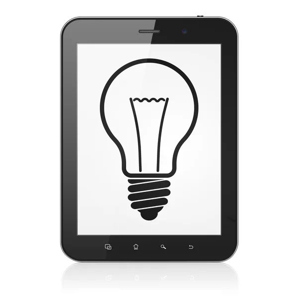Bedrijfsconcept: gloeilamp op tablet pc-computer — Stockfoto