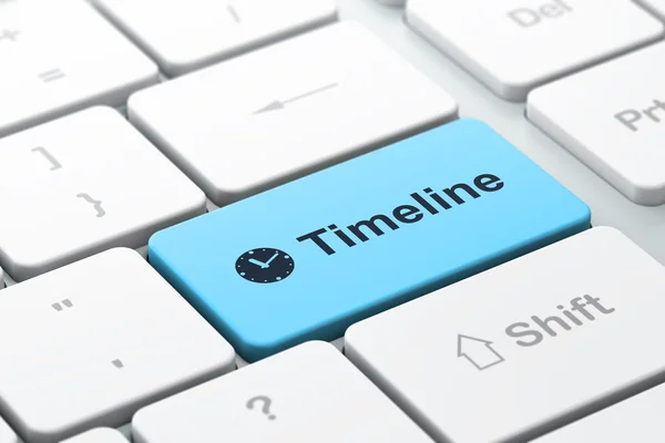 Timeline concept: Clock and Timeline on computer keyboard backgr — Stock Photo, Image