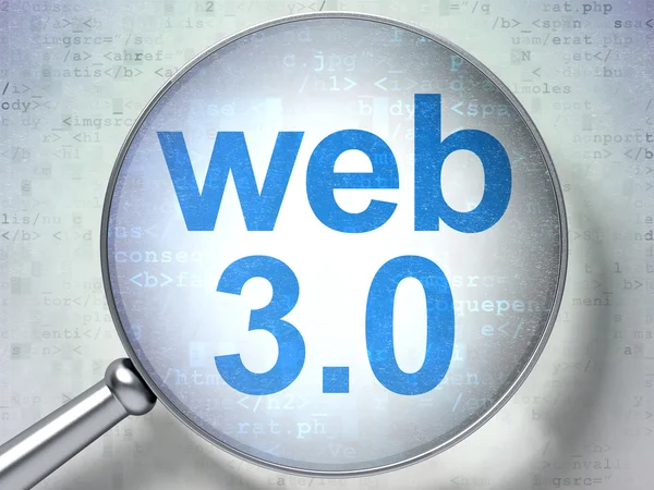 Seo web development concept: web 3.0 mit optischem Glas — Stockfoto