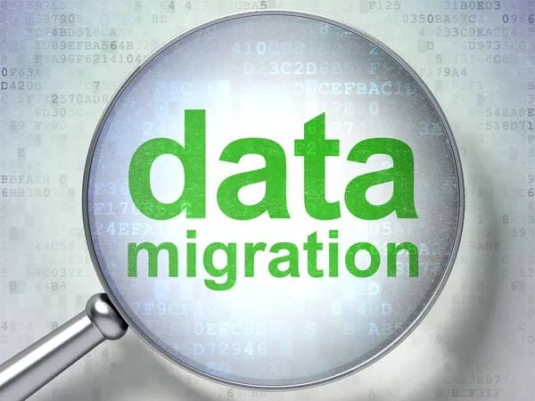 Data concept: Data Migration with optical glass — Stock Photo, Image