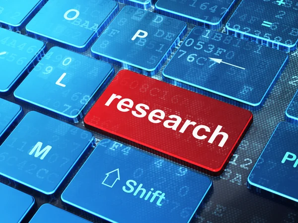 Marketing concept: Research on computer keyboard background — Stock Photo, Image