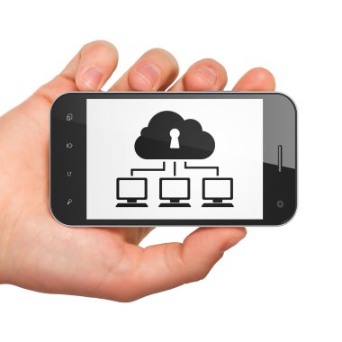 Emniyet konsepti: bulut ağ smartphone cep telefonu ile