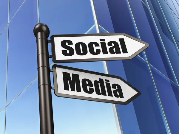 Concetto di social network: Social Media su sfondo Building — Foto Stock