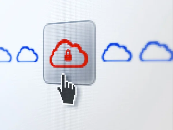 Cloud síťový koncept: Cloud s visacím zámkem na digitální počítač — Stock fotografie