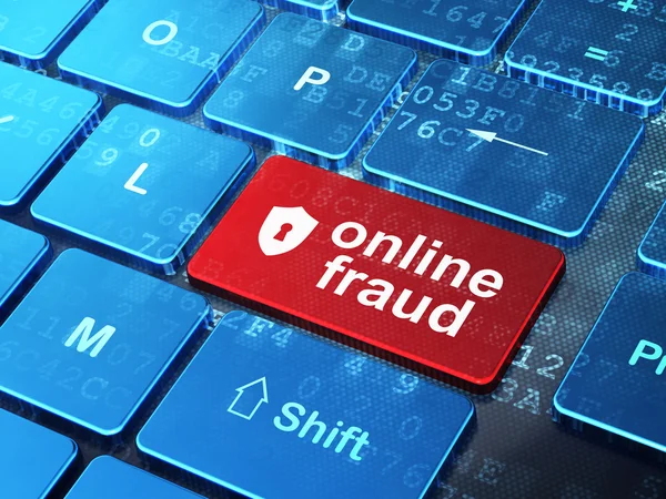 Sicherheitskonzept: Schild mit Schlüsselloch und Online-Betrug am Computer — Stockfoto
