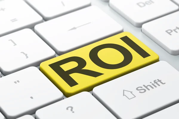 Концепция финансирования: ROI на фоне компьютерной клавиатуры — стоковое фото