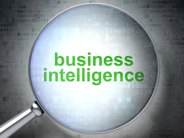 Business concept: Business Intelligence con vetro ottico — Foto Stock