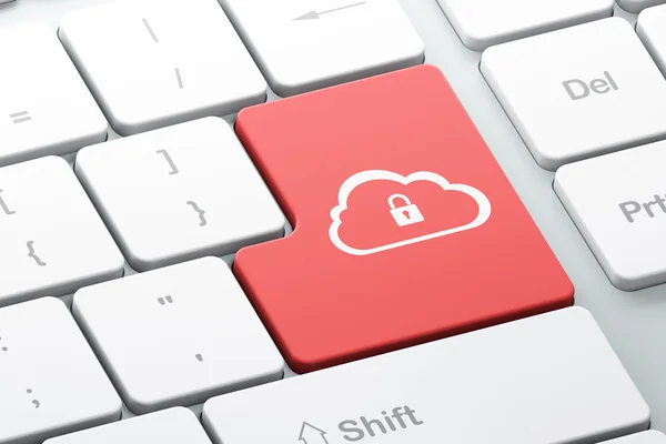 Cloud-Netzwerkkonzept: Cloud mit Vorhängeschloss auf Computertastatur — Stockfoto