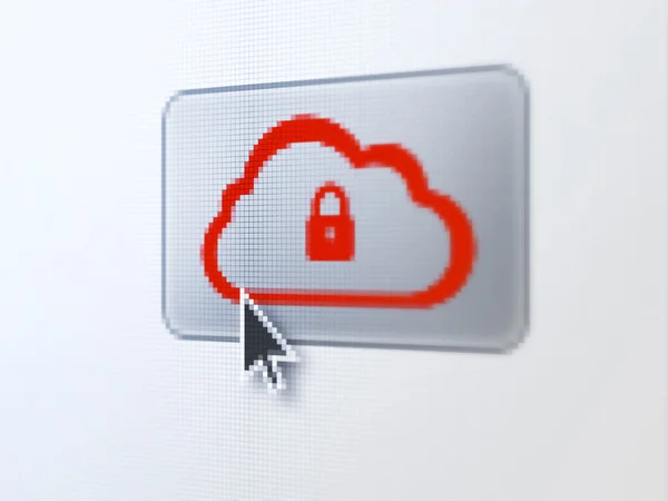 Cloud-Computing-Konzept: Cloud mit Vorhängeschloss auf digitalem Knopf — Stockfoto