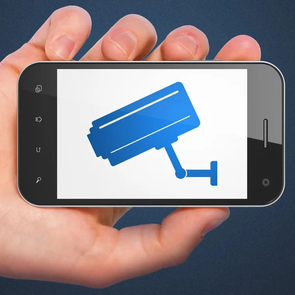 Skydd koncept: Cctv kamera på smartphone — Stockfoto