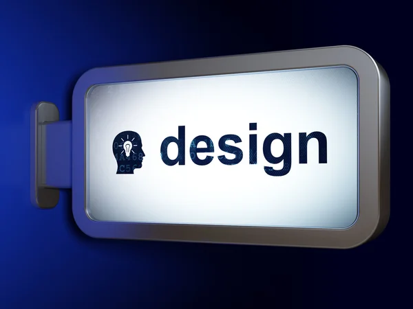 Reklamkoncept: Design och huvudet med lampa på billboar — Stockfoto