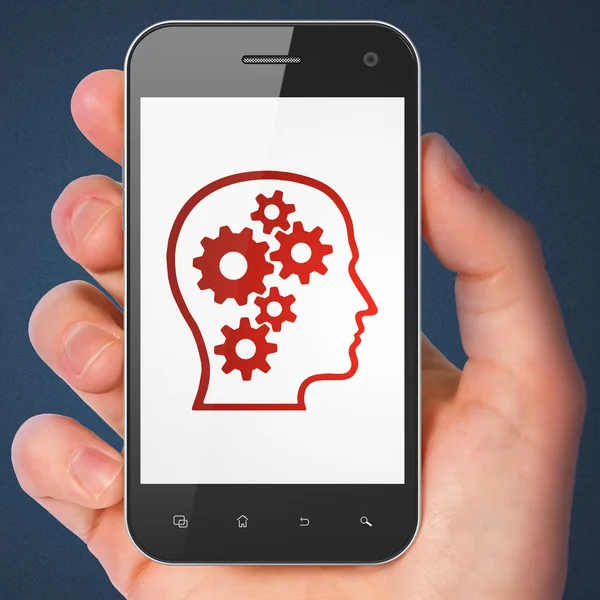 Concept de données : Head With Gears sur smartphone — Photo