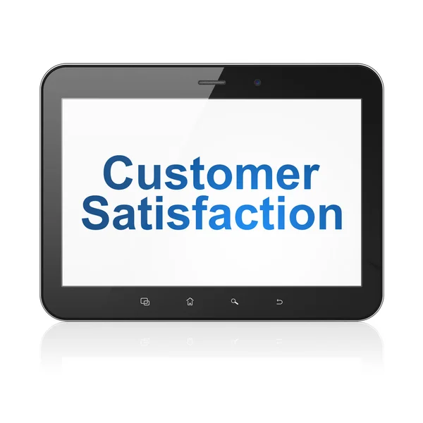 Marketingové koncepce: spokojenost zákazníka v počítači tablet pc — Stock fotografie