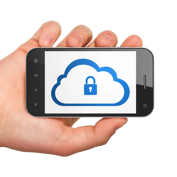 Cloud netwerken concept: Cloud met hangslot op smartphone — Stockfoto