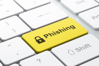 Emniyet konsepti: kapalı asma kilit ve Phishing bilgisayar klavye üzerinde