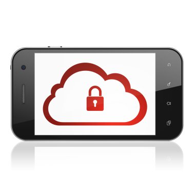 Bulut bilgi işlem kavramı: bulut ile asma kilit smartphone cep telefonu ile
