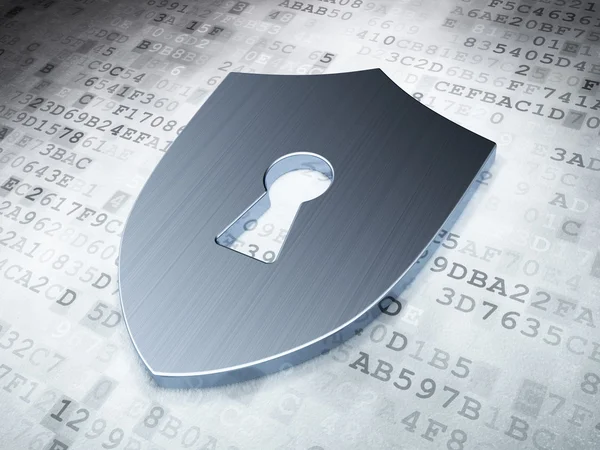 Safety concept: Silver Shield With Keyhole on digital background — Stock Photo, Image