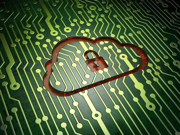 Cloud computing concept: Cloud With Padlock on circuit board bac — Stock Photo, Image