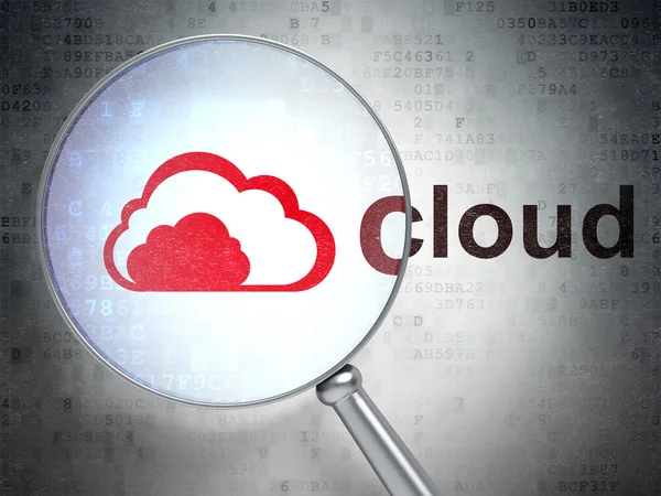 Cloud-Technologie-Konzept: Wolke und Wolke mit optischem Glas — Stockfoto