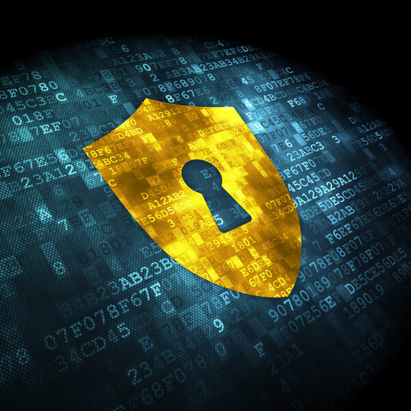 Safety concept: Shield With Keyhole on digital background