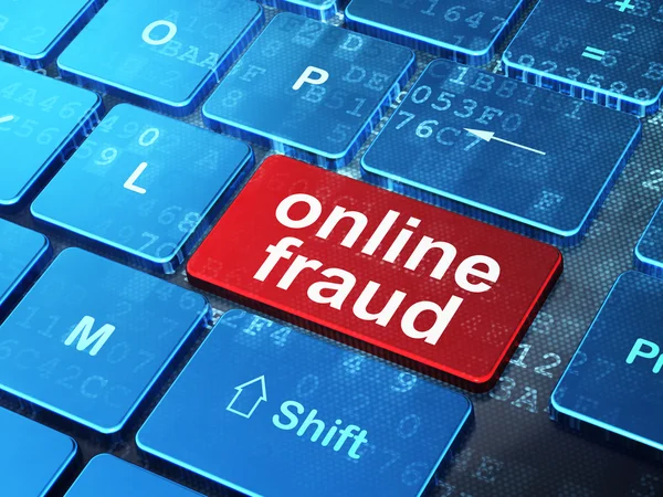 Conceito de proteção: Fraude online no fundo do teclado do computador — Fotografia de Stock