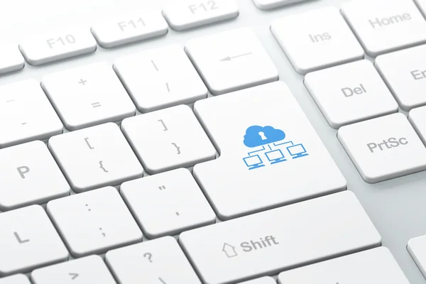 Datenschutzkonzept: Cloud-Netzwerk auf Computer-Tastatur — Stockfoto