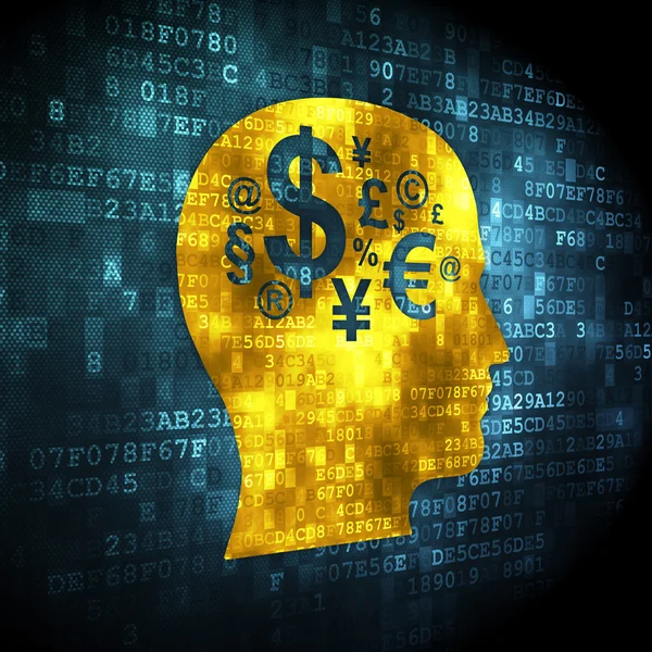 Bildungskonzept: Kopf mit Finanzsymbol auf digitalem Hintergrund — Stockfoto