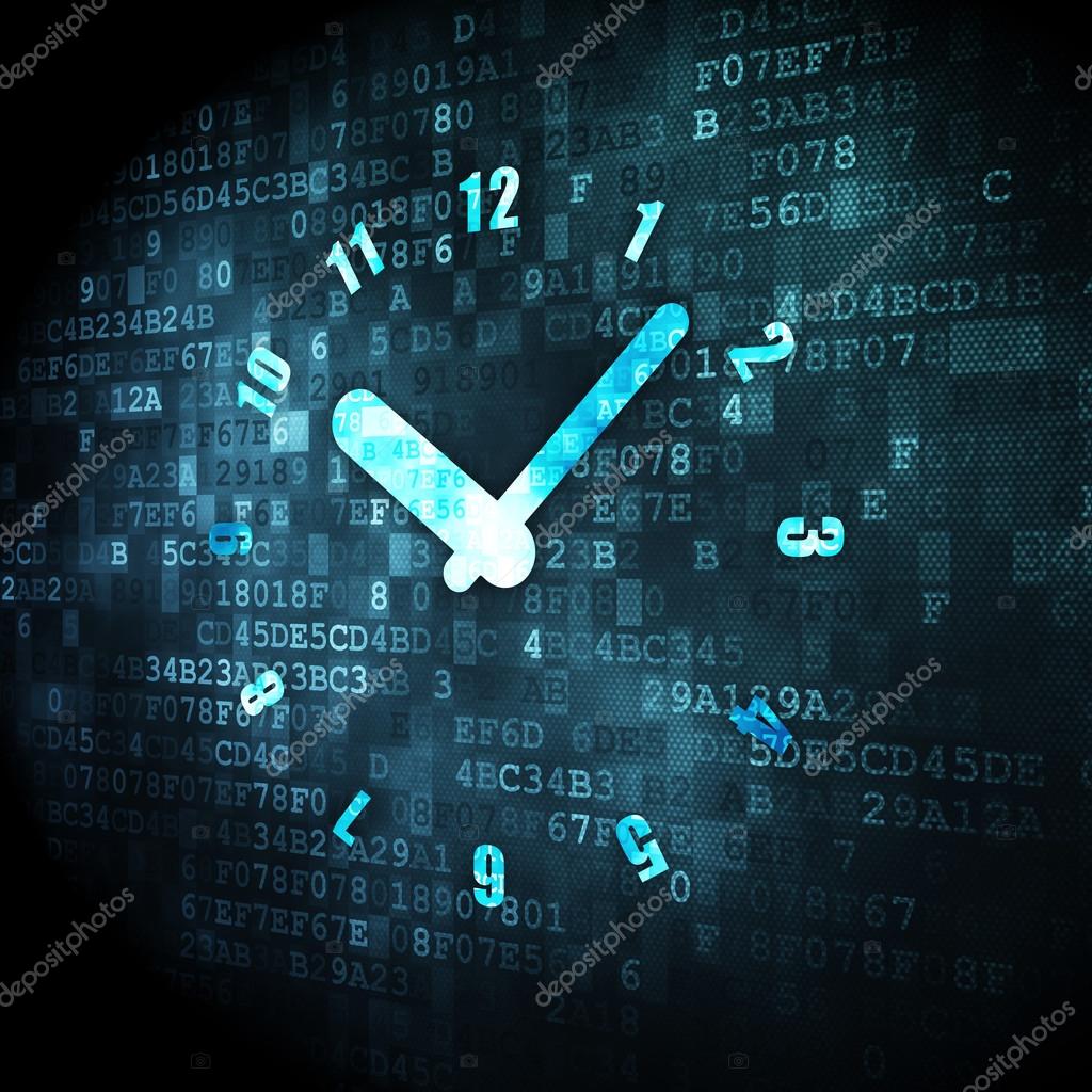 Concepto de línea de tiempo: Reloj sobre fondo digital — Foto de