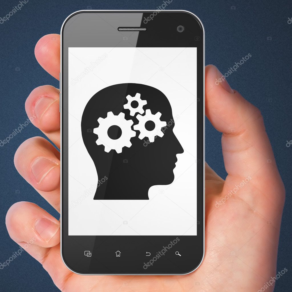 Advertising concept: Head With Gears on smartphone